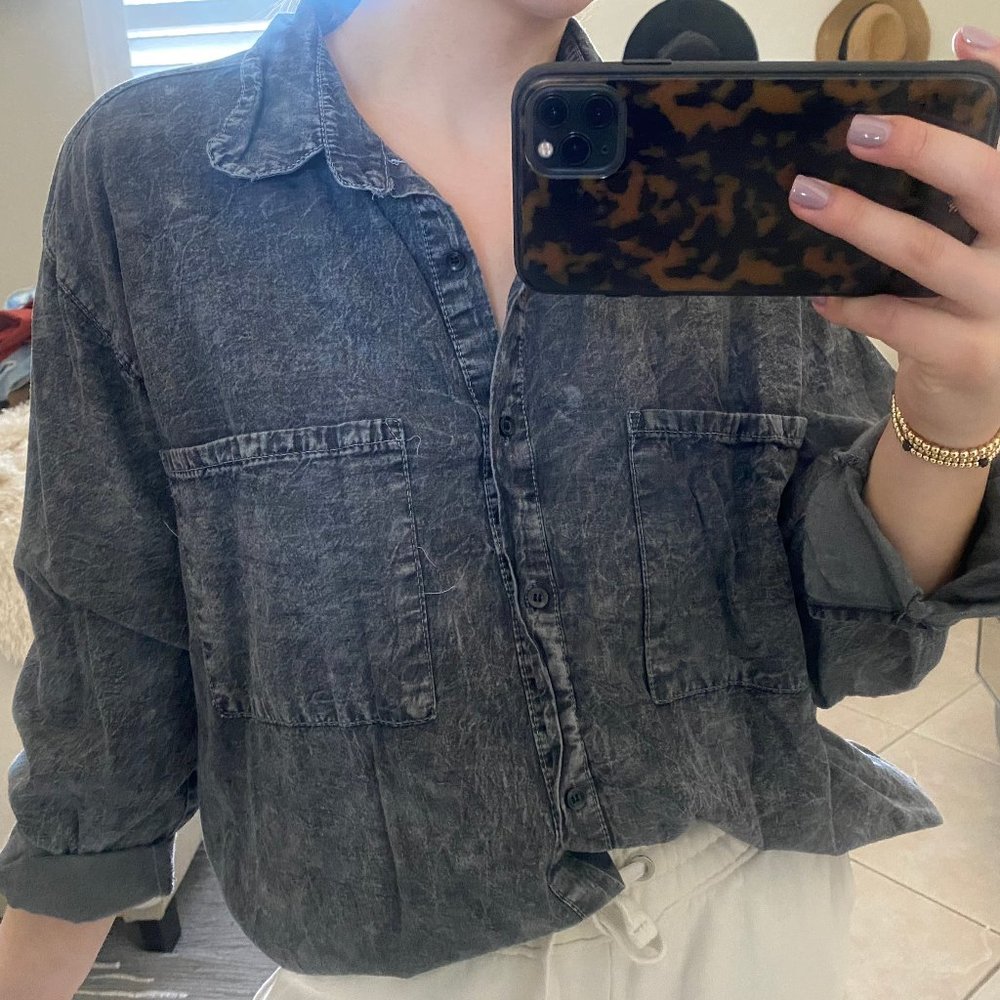 Flannel Top - Washed Black